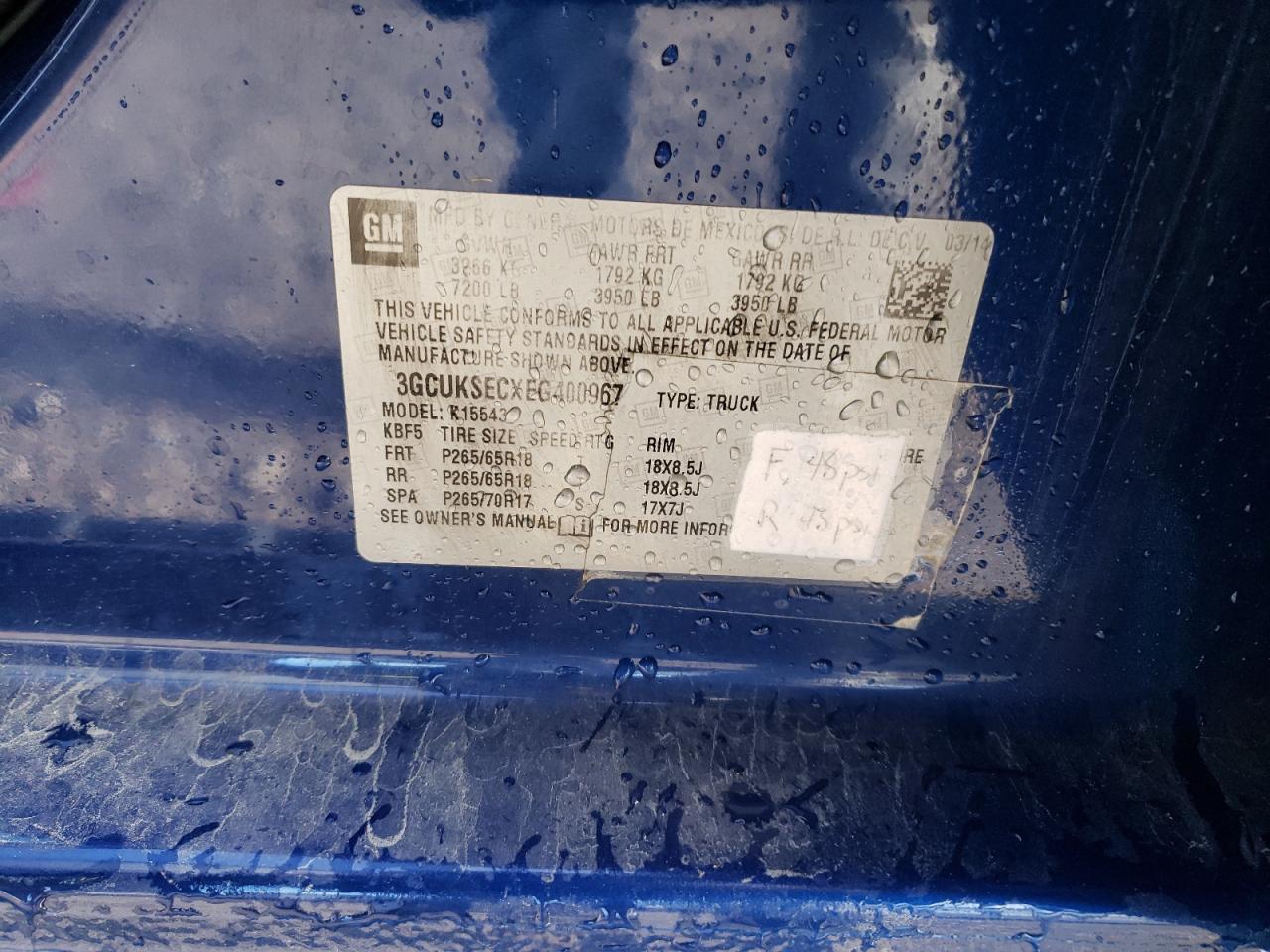 2014 Chevrolet Silverado VIN 3GCUKSECXEG400967 Copart auction photo, rear end damage thumbnail 14