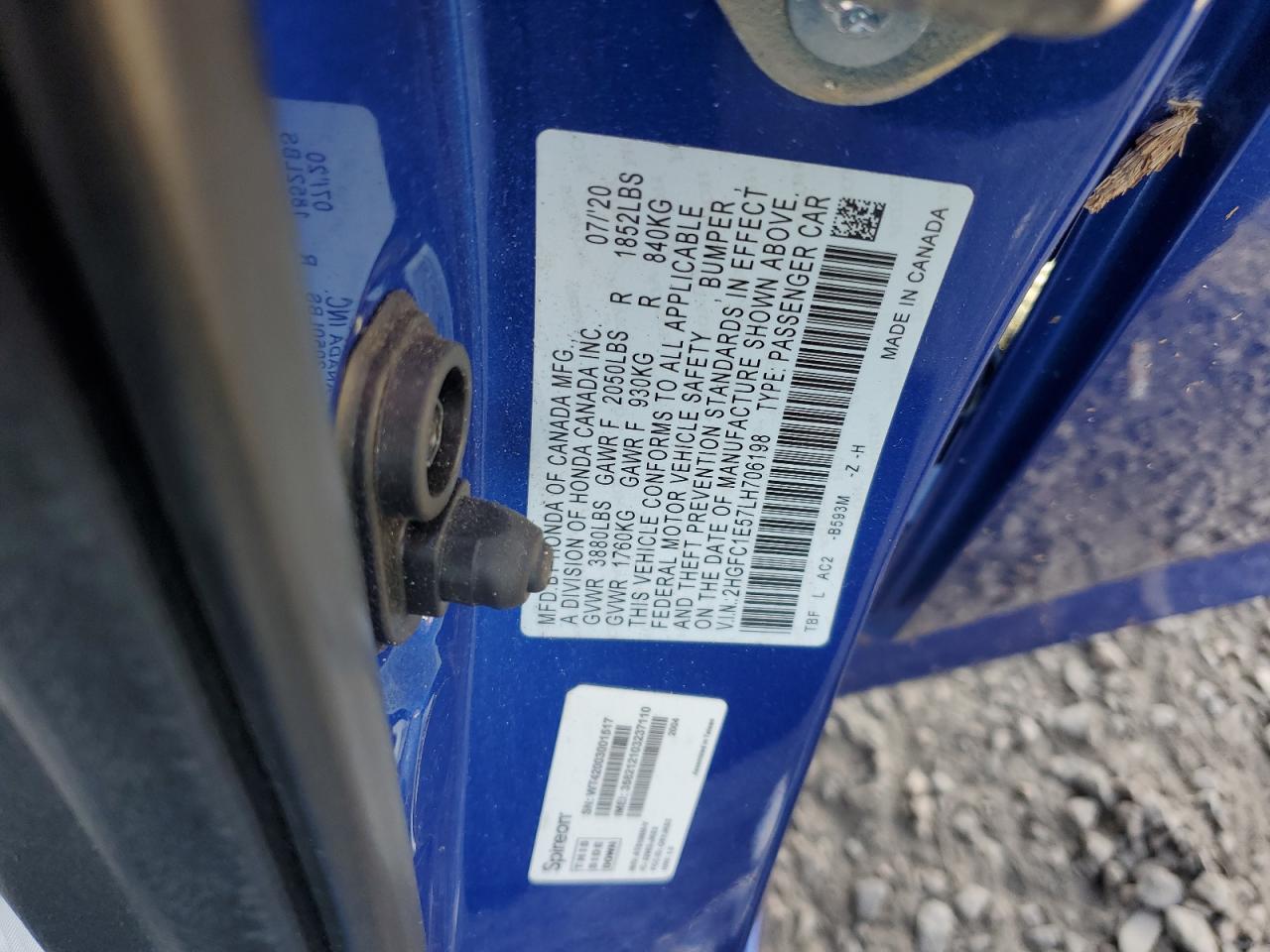 2020 Honda Civic VIN 2HGFC1E57LH706198 Copart auction photo, all over damage thumbnail 13