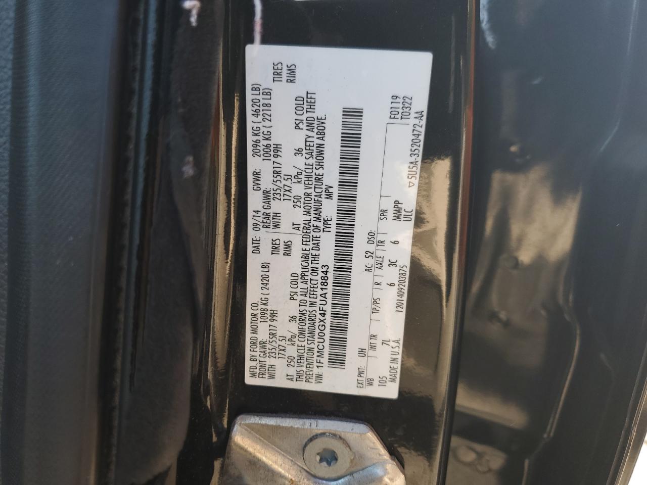 2015 Ford Escape VIN 1FMCU0GX4FUA18843 Copart auction photo, side / minor dent/scratches damage thumbnail 13