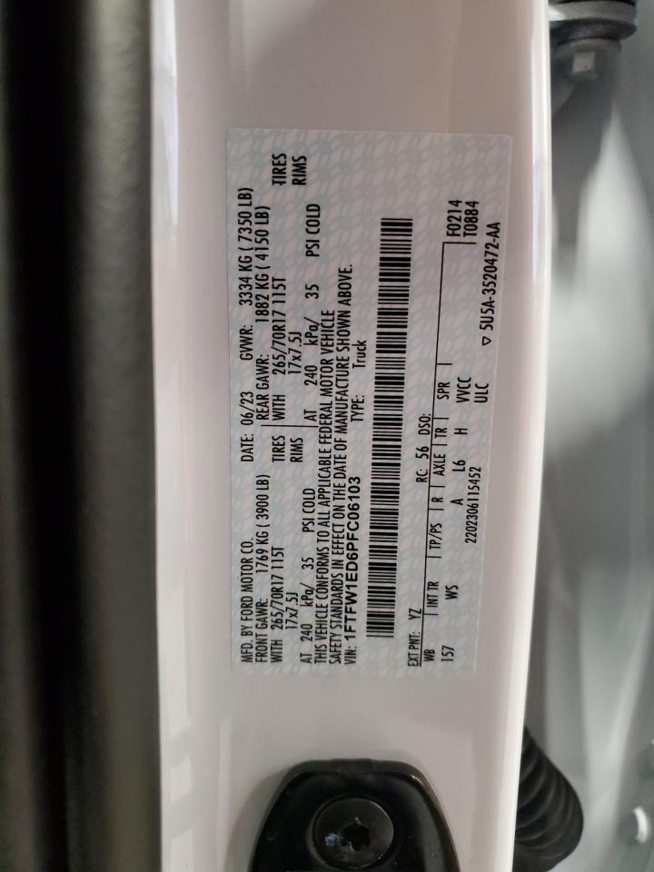 2023 Ford F-150 VIN 1FTFW1ED6PFC06103 Copart auction photo, front end damage thumbnail 12