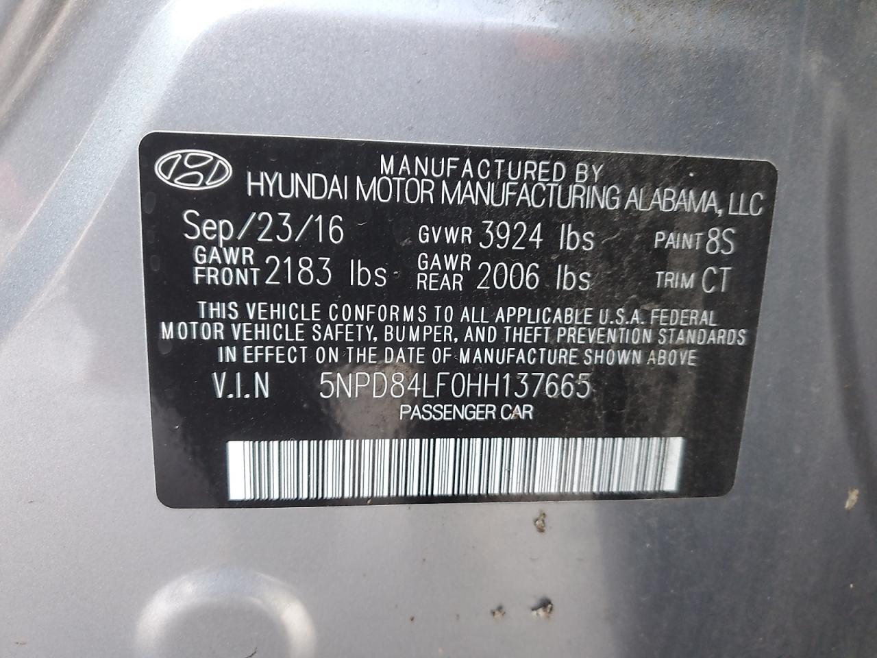 2017 Hyundai Elantra VIN 5NPD84LF0HH137665 Copart auction photo, all over damage thumbnail 13