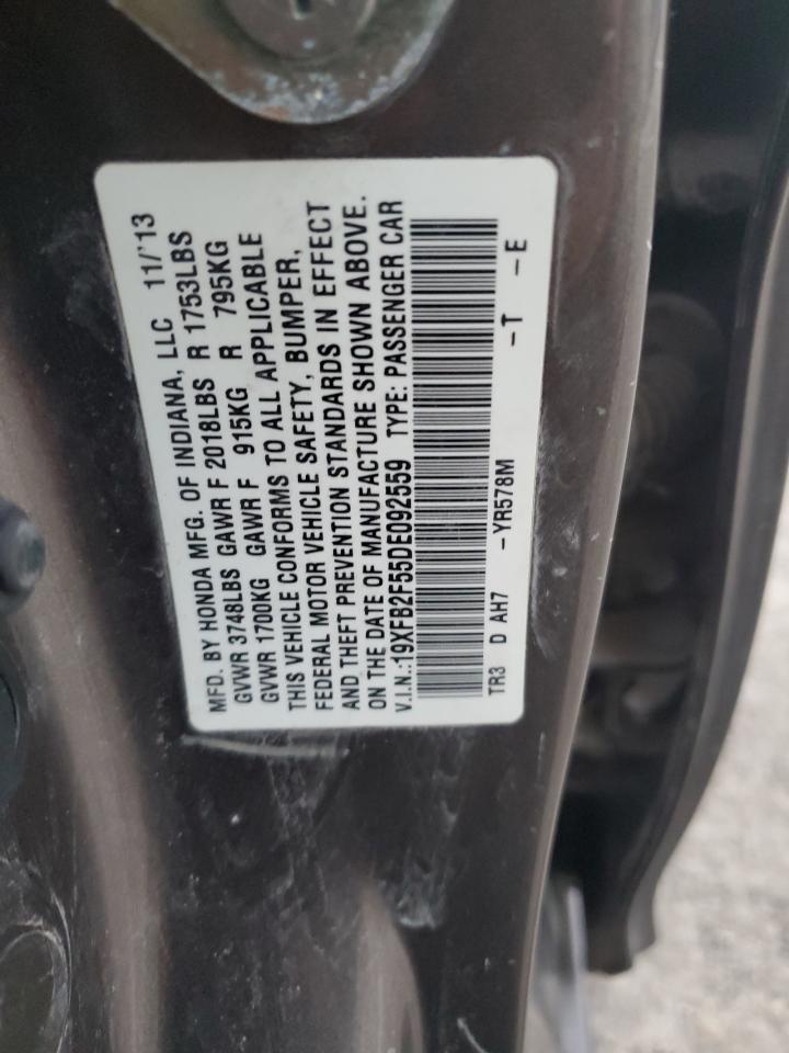 2013 Honda Civic VIN 19XFB2F55DE092559 Copart auction photo, all over damage thumbnail 12