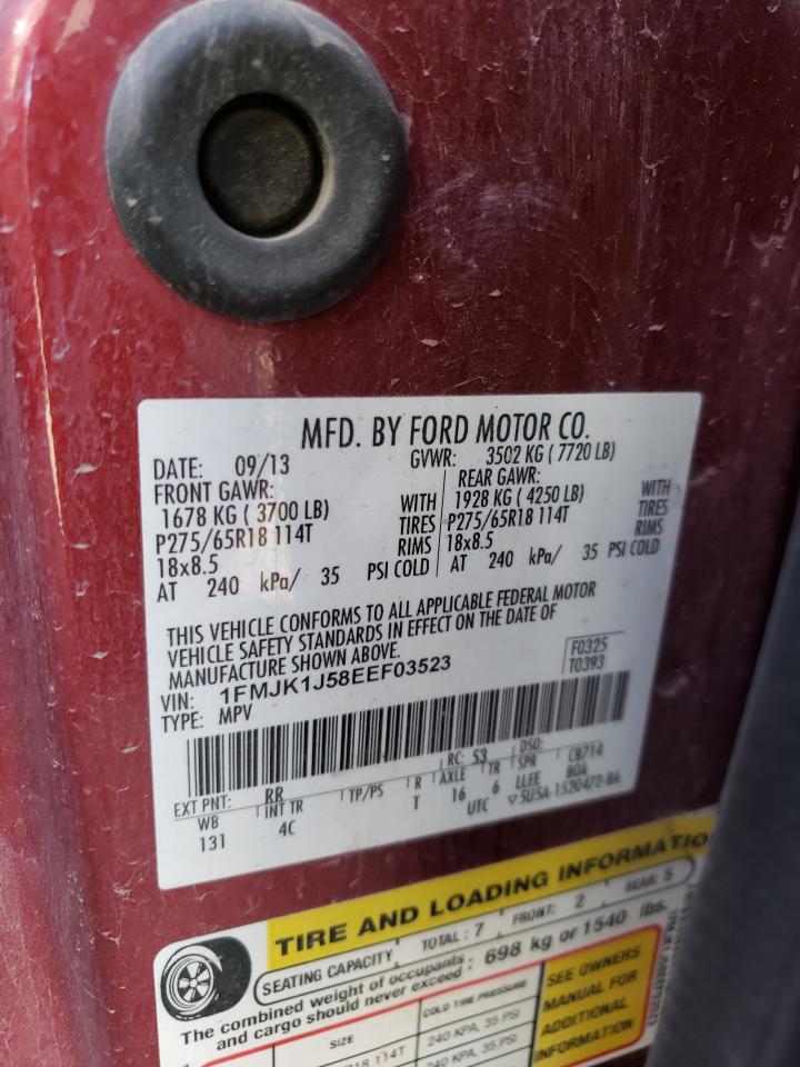 2014 Ford Expedition VIN 1FMJK1J58EEF03523 Copart auction photo, front end / undercarriage damage thumbnail 13
