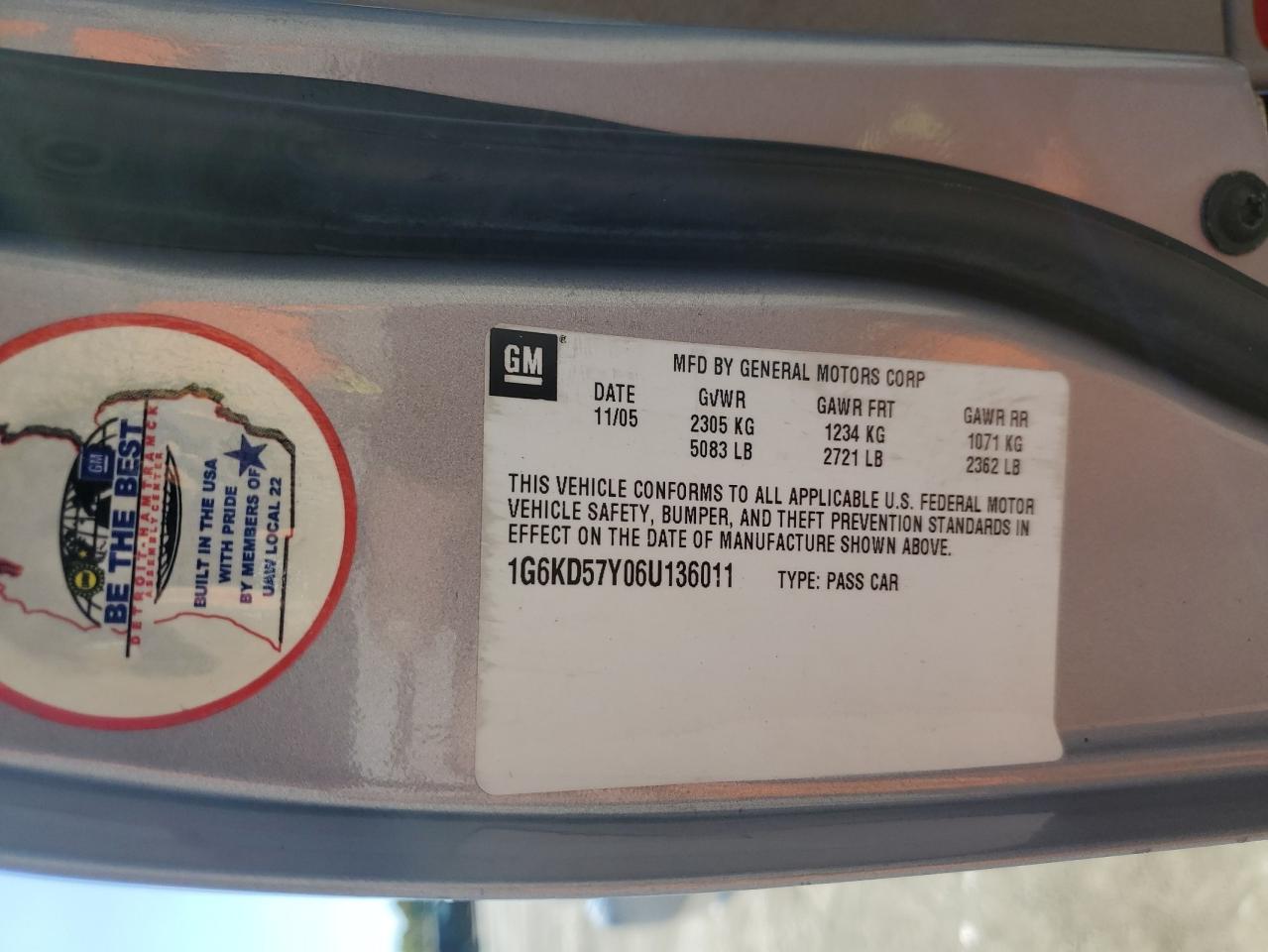 2006 Cadillac DTS VIN 1G6KD57Y06U136011 Copart auction photo, minor dent/scratches damage thumbnail 12