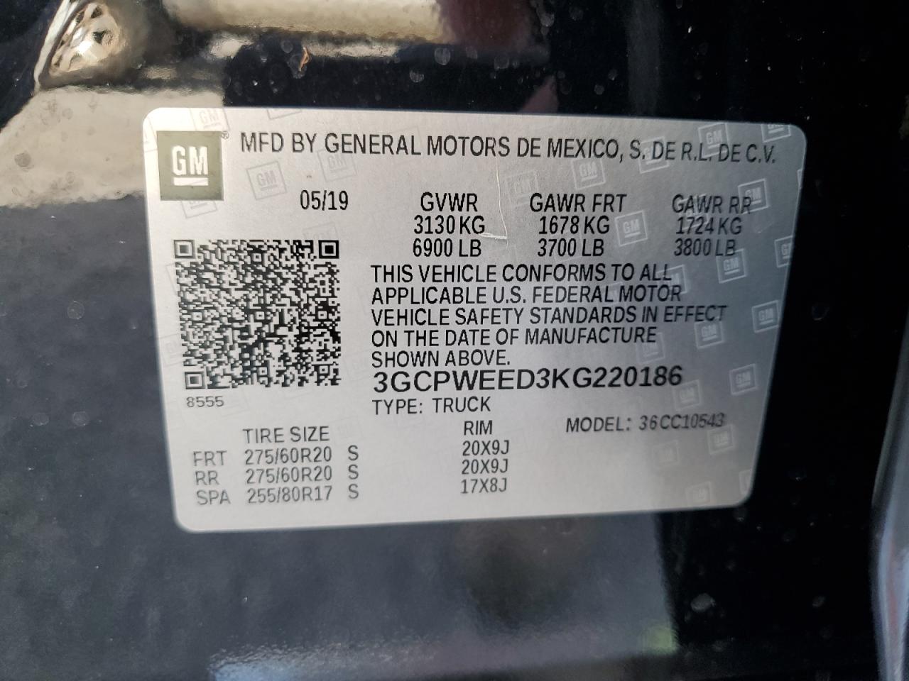 2019 Chevrolet Silverado VIN 3GCPWEED3KG220186 Copart auction photo, water/flood damage thumbnail 13