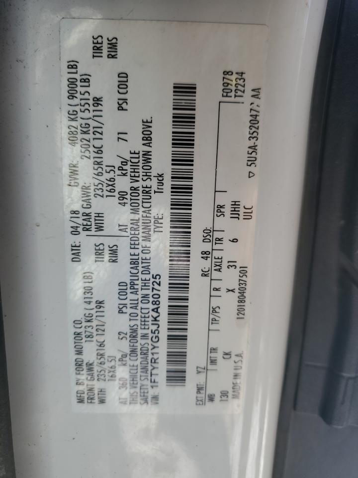 2018 Ford Transit VIN 1FTYR1YG5JKA80725 Copart auction photo, side / minor dent/scratches damage thumbnail 12