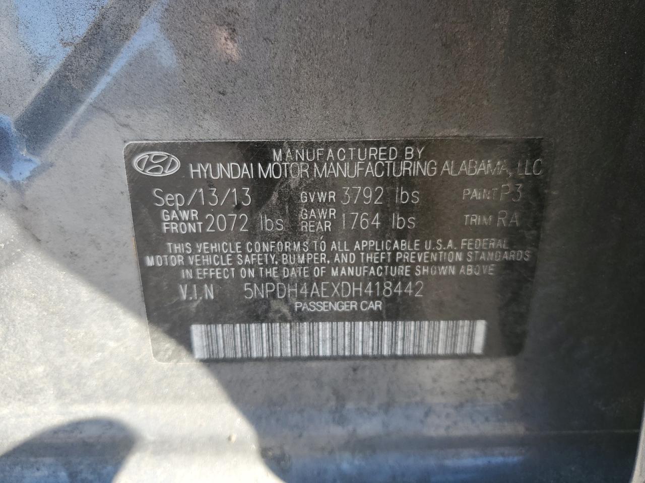 2013 Hyundai Elantra VIN 5NPDH4AEXDH418442 Copart auction photo, front end / minor dent/scratches damage thumbnail 12