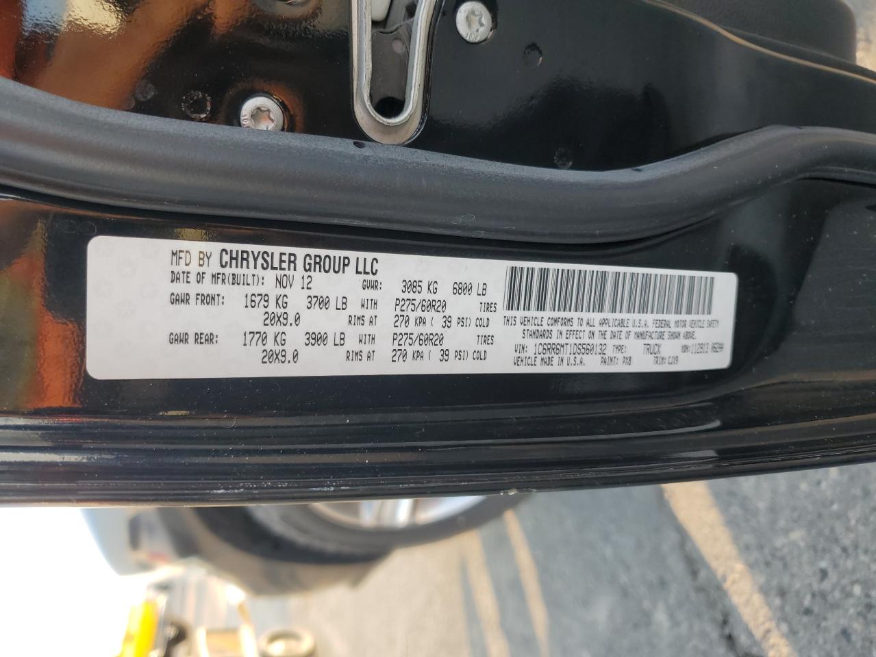 2013 RAM 1500 VIN 1C6RR6MT1DS560132 Copart auction photo, rear end damage thumbnail 12