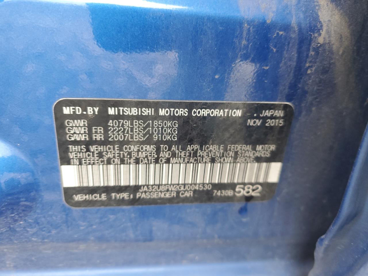 2016 Mitsubishi Lancer VIN JA32U8FW2GU004530 Copart auction photo, front end damage thumbnail 14