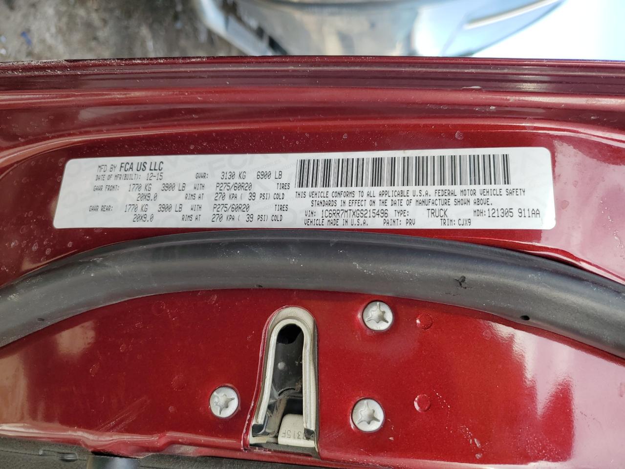 2016 RAM 1500 VIN 1C6RR7MTXGS215496 Copart auction photo, front end damage thumbnail 13