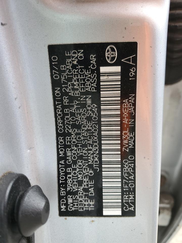 2010 Toyota Prius VIN JTDKN3DUXA0210549 Copart auction photo, rear end damage thumbnail 13