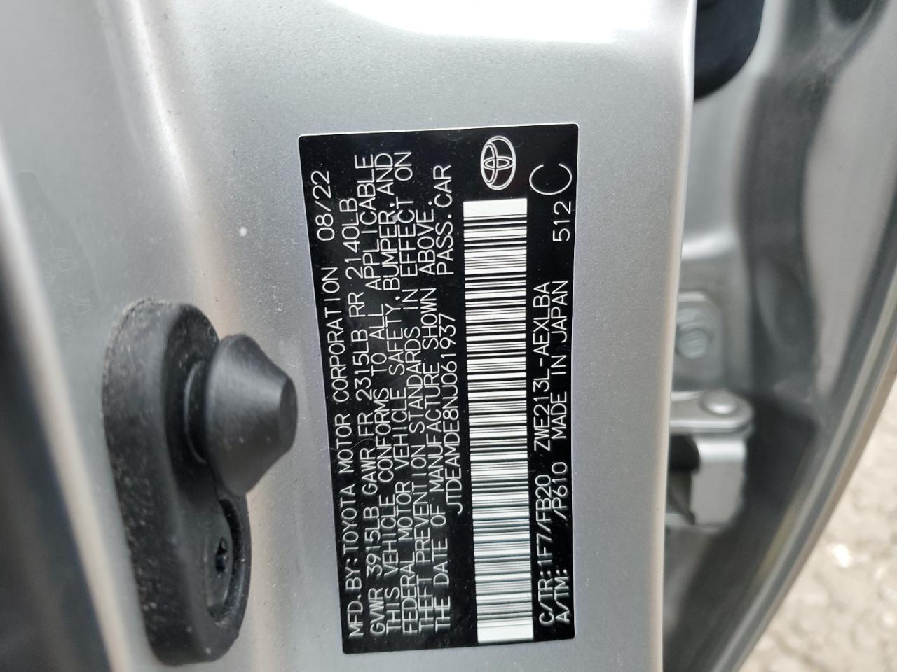 2022 Toyota Corolla VIN JTDEAMDE8NJ061937 Copart auction photo, front end damage thumbnail 13