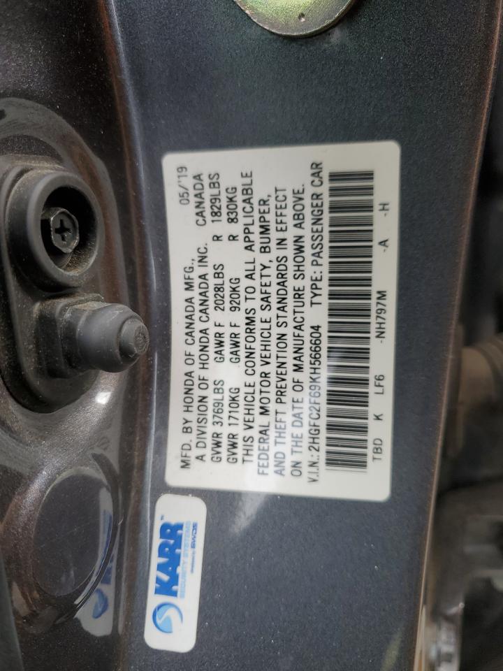 2019 Honda Civic VIN 2HGFC2F69KH566604 Copart auction photo, front end damage thumbnail 12