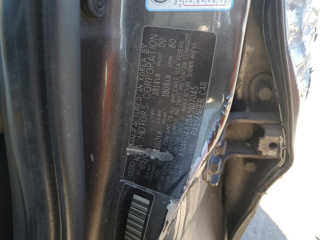 2010 KIA Forte VIN KNAFU4A28A5107045 Copart auction photo, side / front end damage thumbnail 14