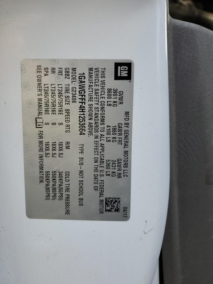 2017 Chevrolet Express VIN 1GAWGFFF4H1253664 Copart auction photo, all over damage thumbnail 15