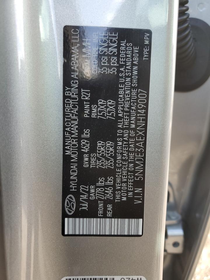 2022 Hyundai Tucson VIN 5NMJE3AEXNH149007 Copart auction photo, side / rear end damage thumbnail 14