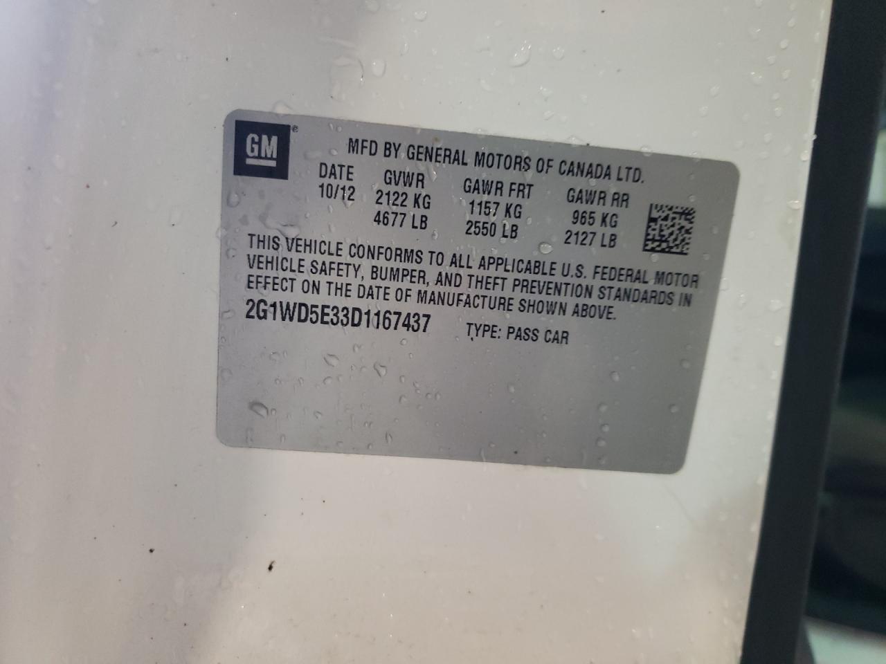 2013 Chevrolet Impala VIN 2G1WD5E33D1167437 Copart auction photo, front end damage thumbnail 12