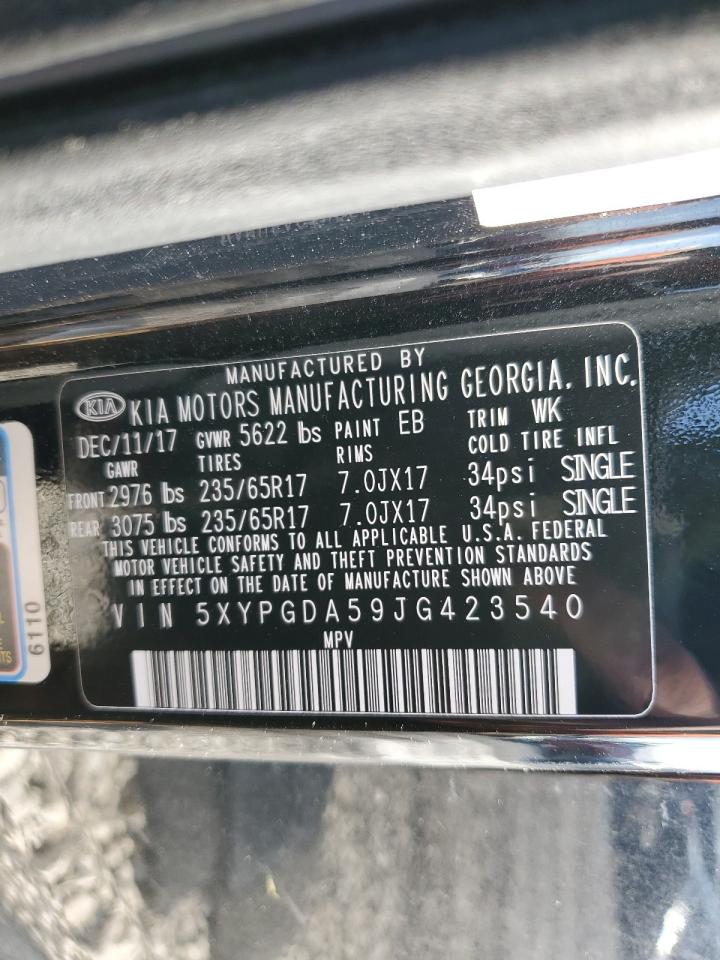 2018 KIA Sorento VIN 5XYPGDA59JG423540 Copart auction photo, rear end / side damage thumbnail 16