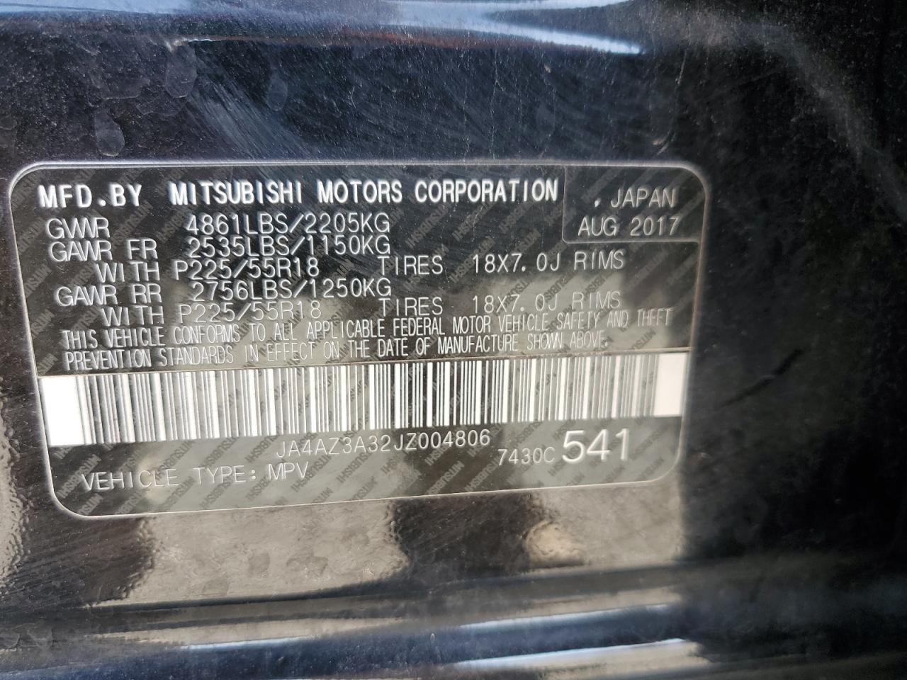 2018 Mitsubishi Outlander VIN JA4AZ3A32JZ004806 Copart auction photo, front end damage thumbnail 16