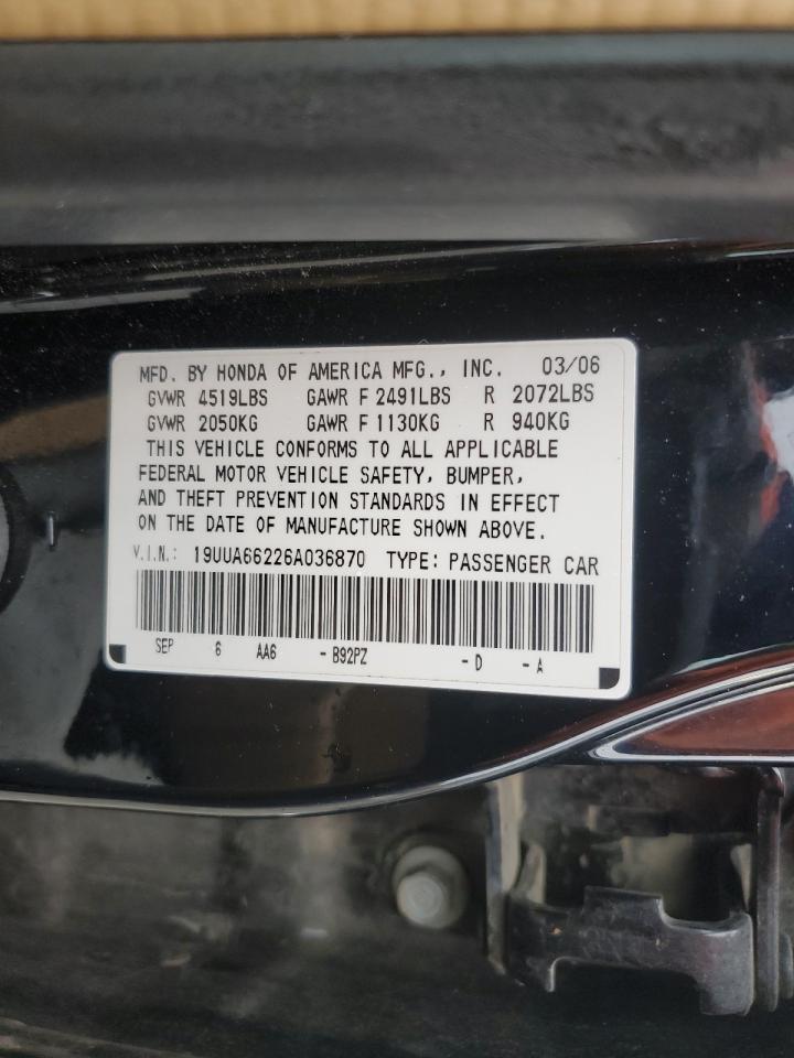 2006 Acura TL VIN 19UUA66226A036870 Copart auction photo, all over damage thumbnail 13