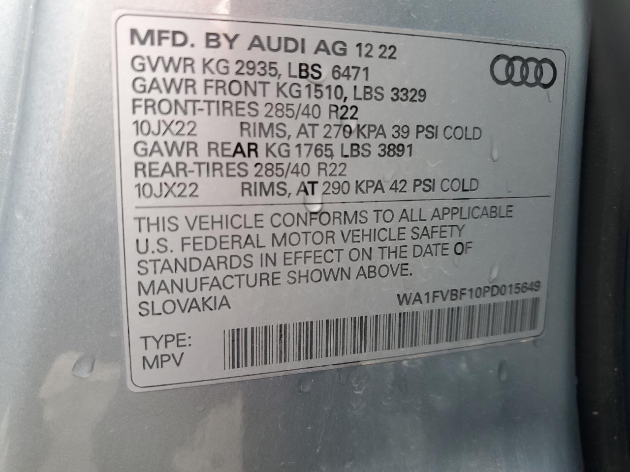 2023 Audi Q8 VIN WA1FVBF10PD015649 Copart auction photo, rollover damage thumbnail 13