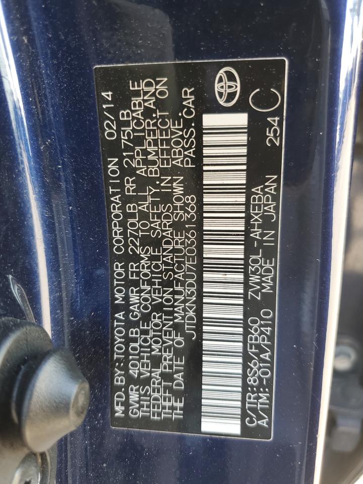 2014 Toyota Prius VIN JTDKN3DU7E0361368 Copart auction photo, front end / side damage thumbnail 14