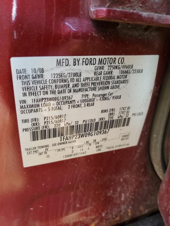 2009 Ford Taurus VIN 1FAHP23W09G109367 Copart auction photo, all over damage thumbnail 12