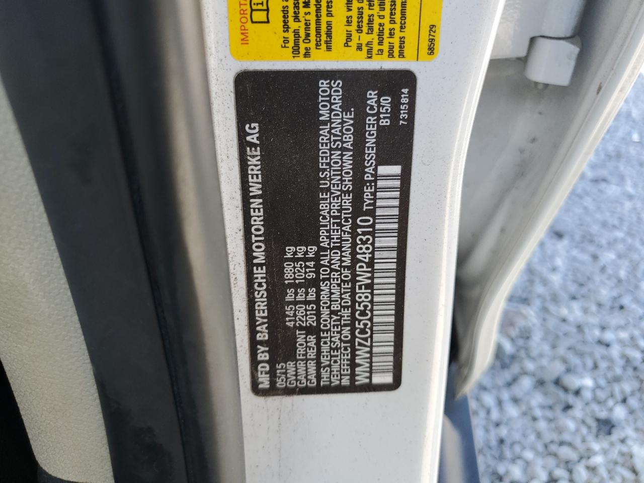 2015 MINI Cooper VIN WMWZC5C58FWP48310 Copart auction photo, all over damage thumbnail 14