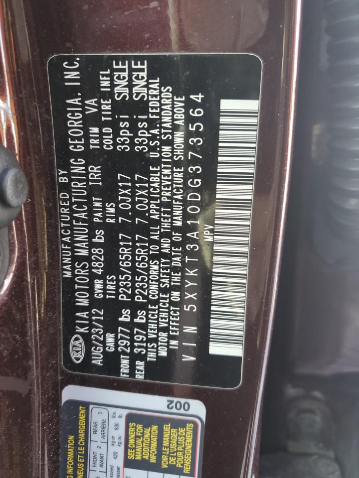 2013 KIA Sorento VIN 5XYKT3A10DG373564 Copart auction photo, front end damage thumbnail 15