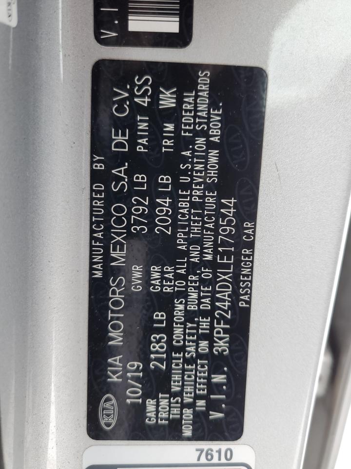 2020 KIA Forte VIN 3KPF24ADXLE179544 Copart auction photo, side / minor dent/scratches damage thumbnail 14