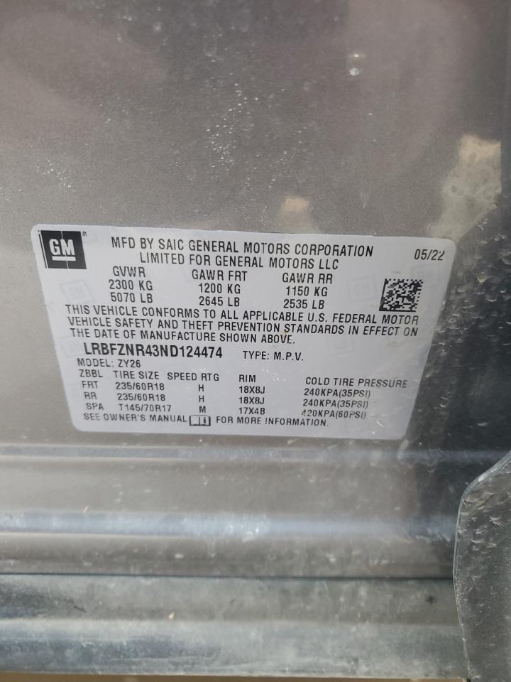 2022 Buick Envision VIN LRBFZNR43ND124474 Copart auction photo, front end / side damage thumbnail 14