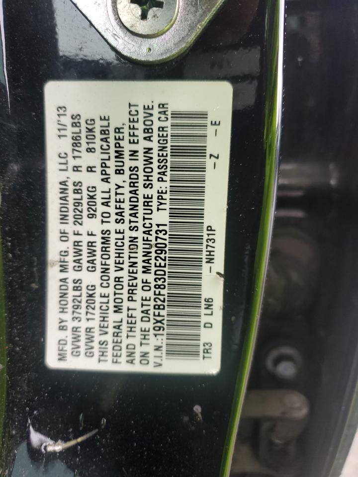 2013 Honda Civic VIN 19XFB2F83DE290731 Copart auction photo, side damage thumbnail 14