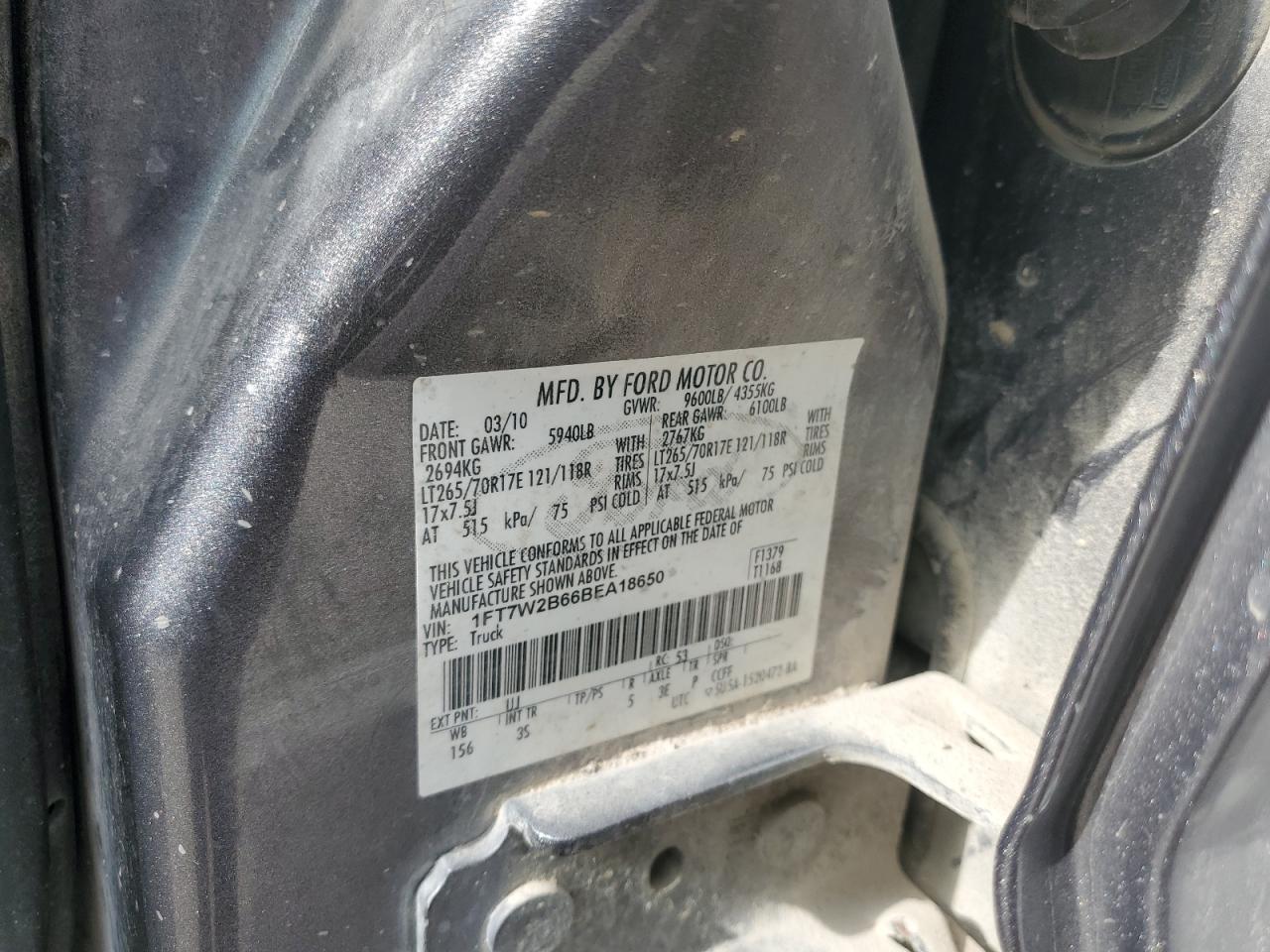 2011 Ford F250 VIN 1FT7W2B66BEA18650 Copart auction photo, front end damage thumbnail 14