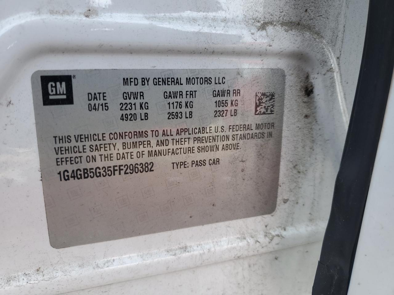 2015 Buick LaCrosse VIN 1G4GB5G35FF296382 Copart auction photo, all over damage thumbnail 13