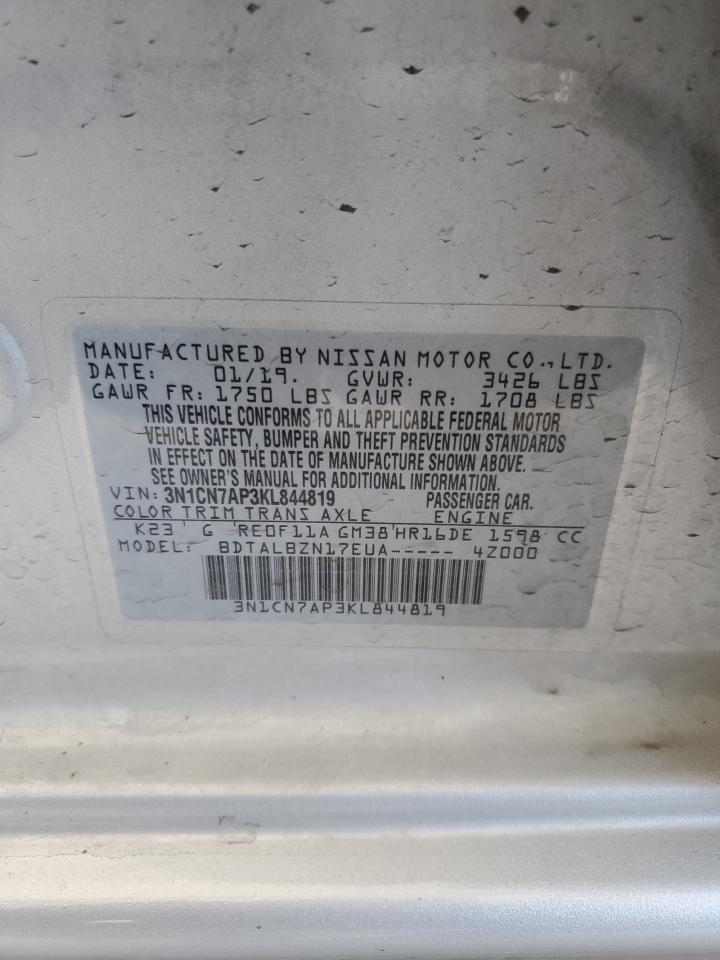 2019 Nissan Versa VIN 3N1CN7AP3KL844819 Copart auction photo, side damage thumbnail 14