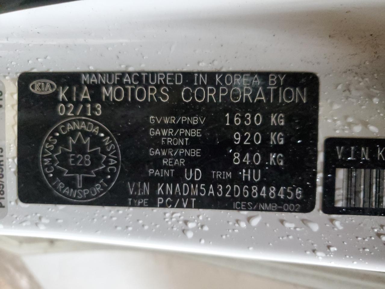 2013 KIA Rio VIN KNADM5A32D6848456 Copart auction photo, rear end / side damage thumbnail 12