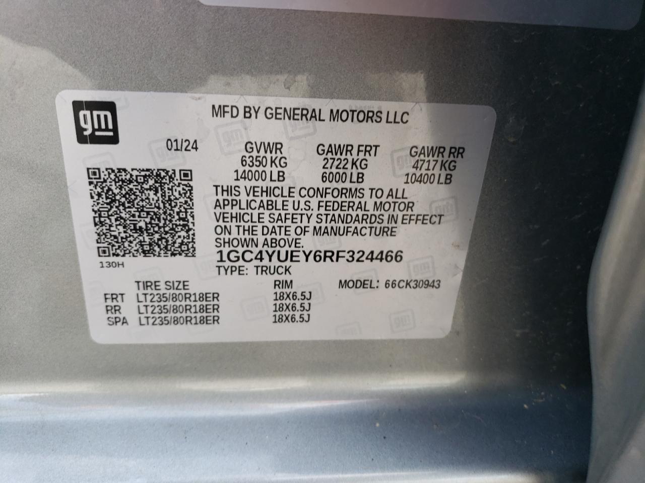 2024 Chevrolet Silverado VIN 1GC4YUEY6RF324466 Copart auction photo, rear end / hail damage thumbnail 13
