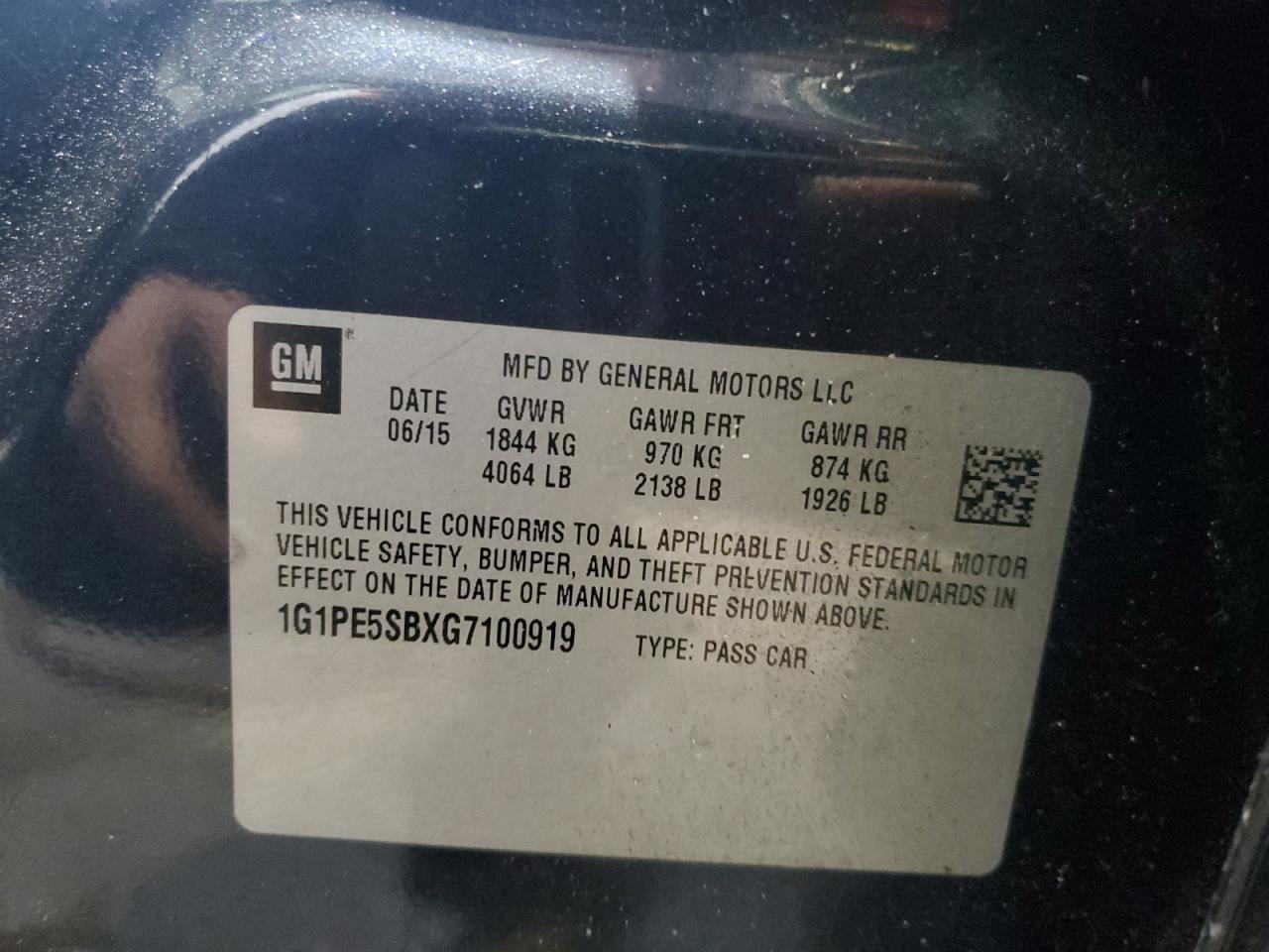 2016 Chevrolet Cruze VIN 1G1PE5SBXG7100919 Copart auction photo, rear end damage thumbnail 14