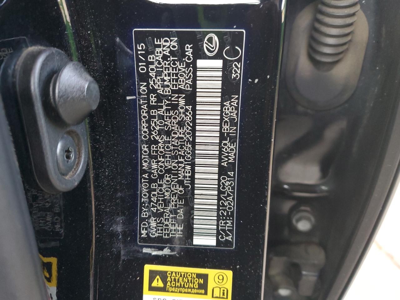 2015 Lexus ES VIN JTHBW1GG5F2092864 Copart auction photo, front end damage thumbnail 14