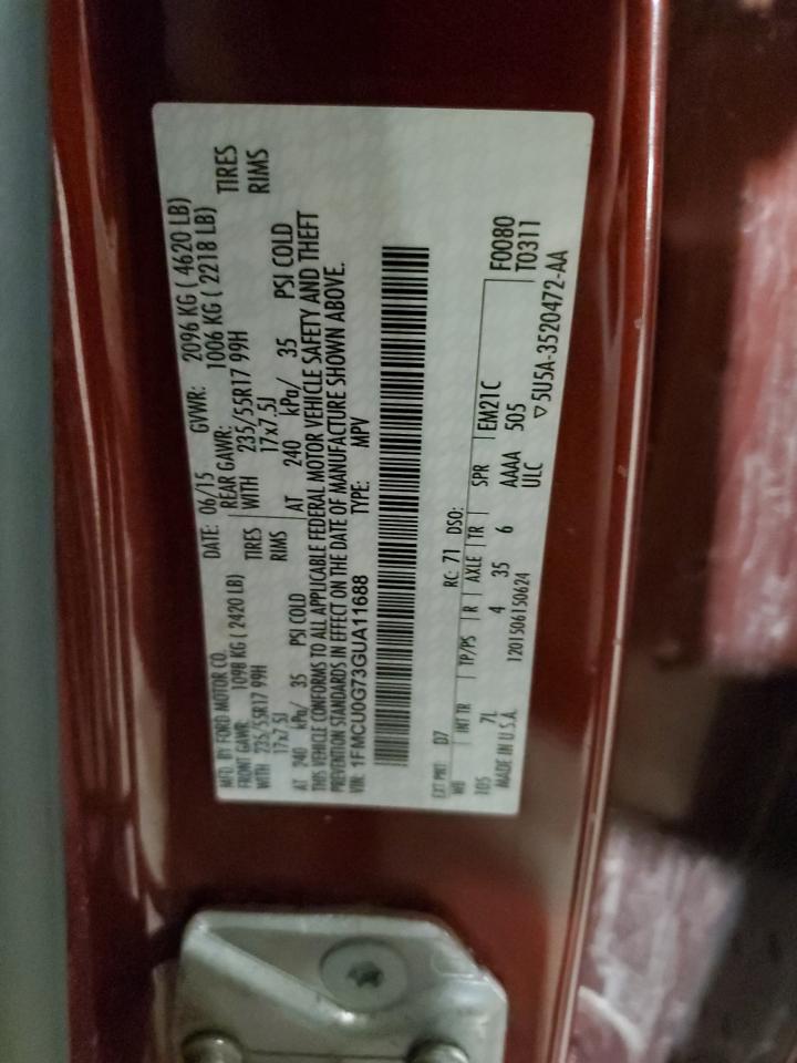 2016 Ford Escape VIN 1FMCU0G73GUA11688 Copart auction photo, side / minor dent/scratches damage thumbnail 13