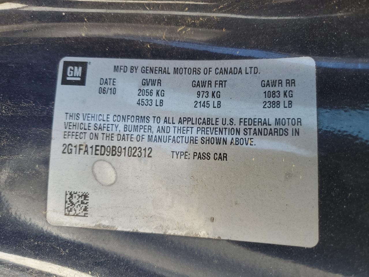 2011 Chevrolet Camaro VIN 2G1FA1ED9B9102312 Copart auction photo, all over / undercarriage damage thumbnail 14