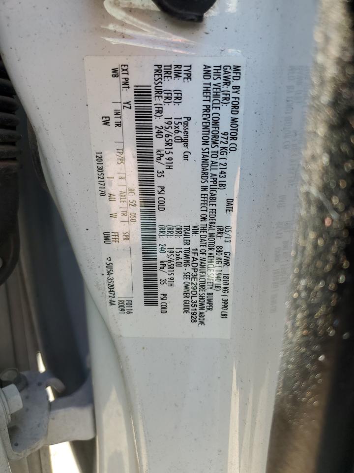 2013 Ford Focus VIN 1FADP3E29DL351928 Copart auction photo, front end damage thumbnail 12