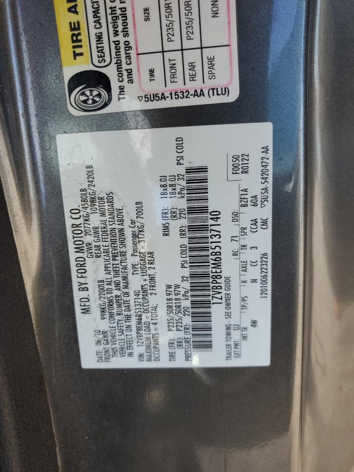 2011 Ford Mustang VIN 1ZVBP8EM6B5137140 Copart auction photo, front end / side damage thumbnail 12