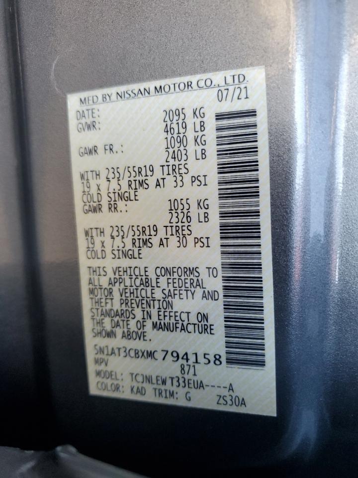 2021 Nissan Rogue VIN 5N1AT3CBXMC794158 Copart auction photo, front end / side damage thumbnail 13