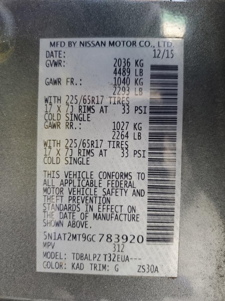 2016 Nissan Rogue VIN 5N1AT2MT9GC783920 Copart auction photo, normal wear damage thumbnail 12