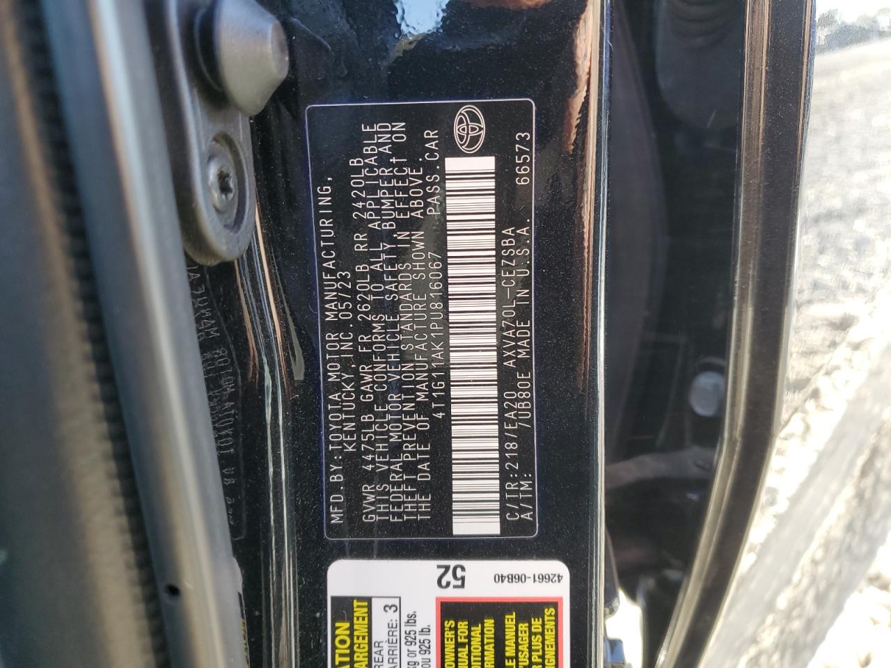 2023 Toyota Camry VIN 4T1G11AK1PU816067 Copart auction photo, side damage thumbnail 13