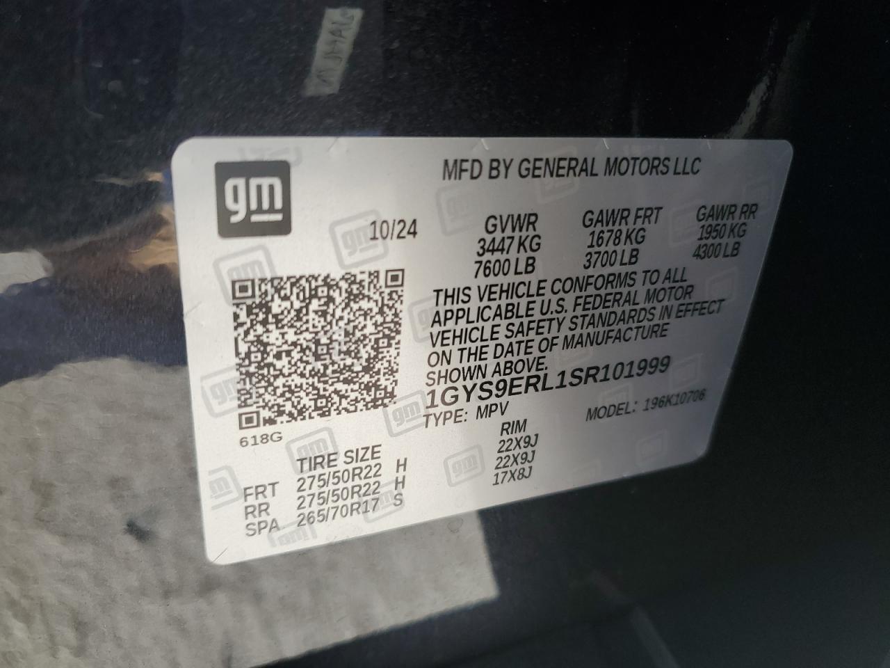 2025 Cadillac Escalade VIN 1GYS9ERL1SR101999 Copart auction photo, rear end / minor dent/scratches damage thumbnail 14