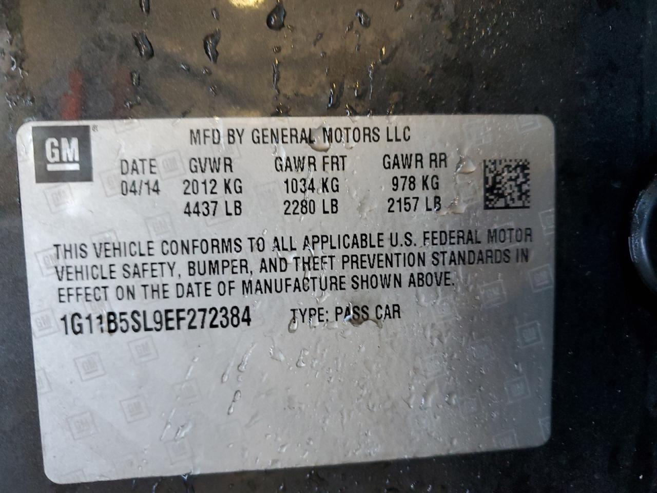 2014 Chevrolet Malibu VIN 1G11B5SL9EF272384 Copart auction photo, front end damage thumbnail 12