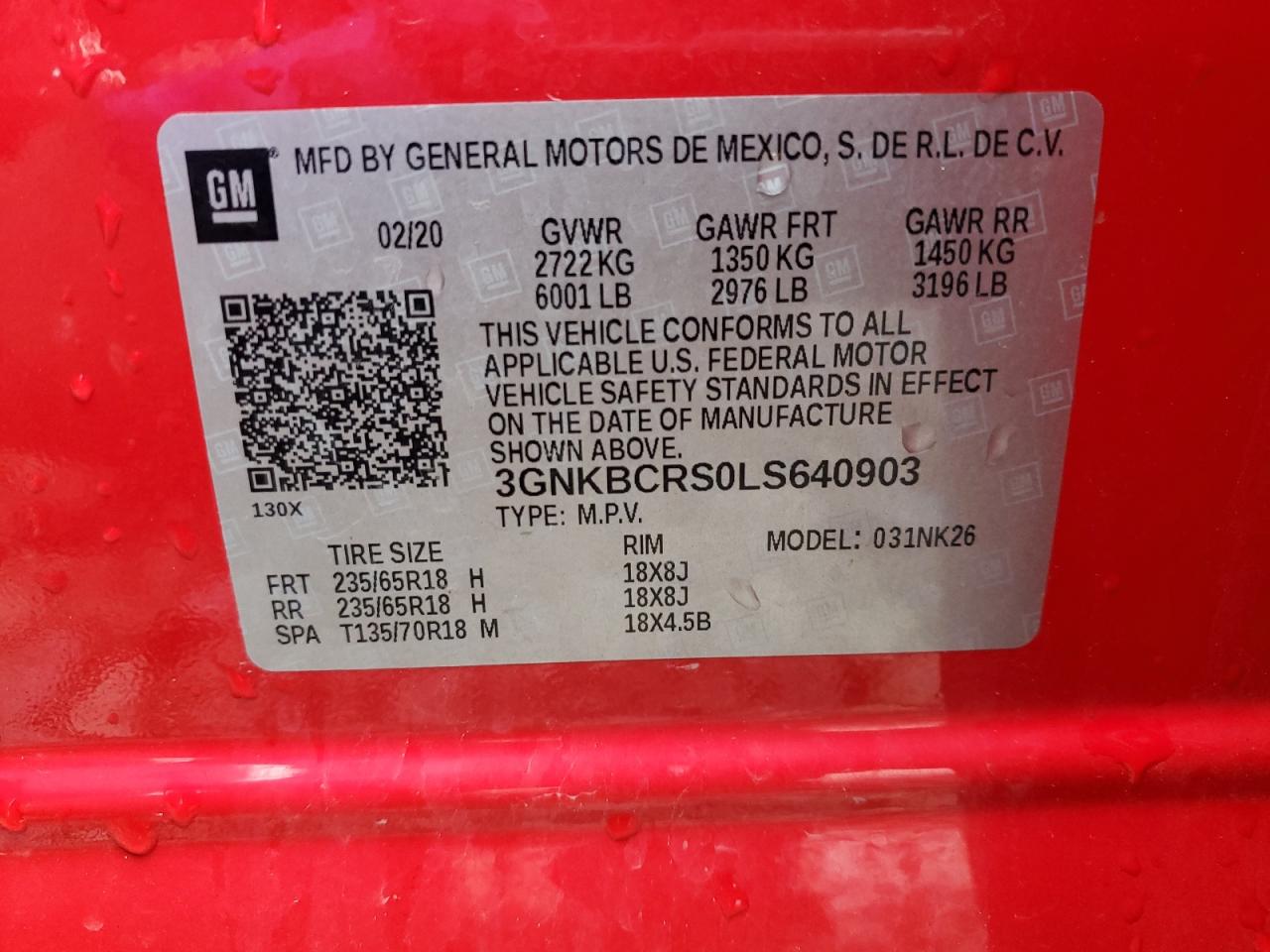 2020 Chevrolet Blazer VIN 3GNKBCRS0LS640903 Copart auction photo, front end / undercarriage damage thumbnail 14