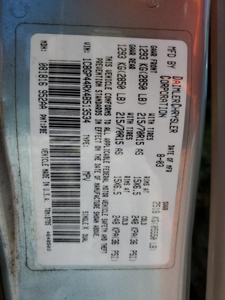 2004 Chrysler Town & Country VIN 1C8GP44RX4B513534 Copart auction photo, front end / rear end damage thumbnail 13